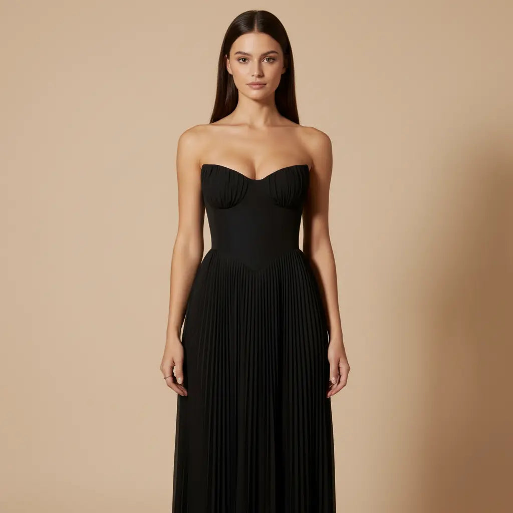 Eliška – Elegantní černé plisované maxi šaty Karolina Prague