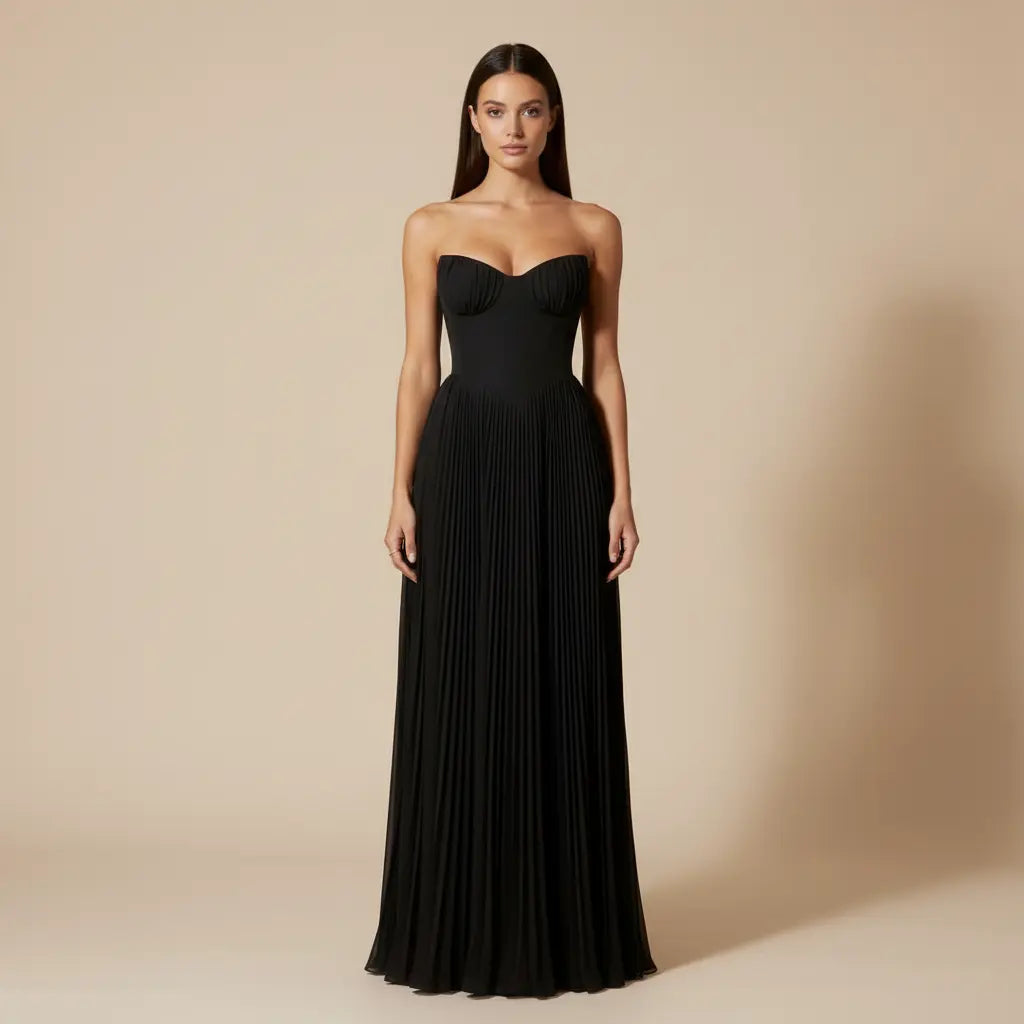 Eliška – Elegantní černé plisované maxi šaty Karolina Prague