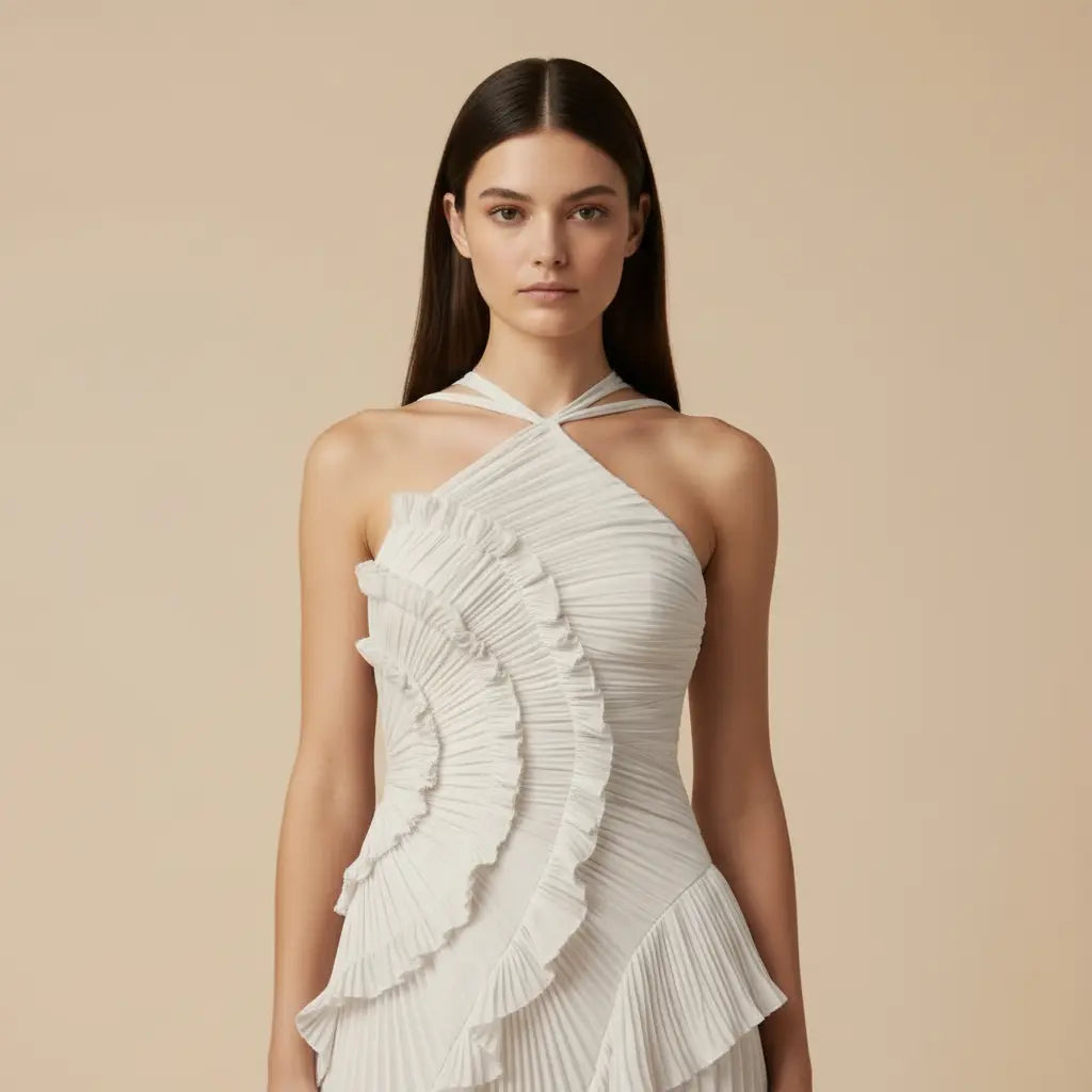 Šárka – Elegantní bílé plisované šaty Karolina Prague