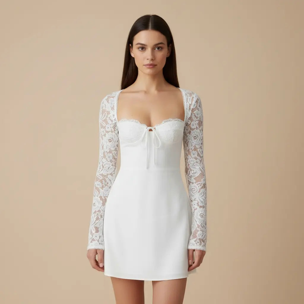Sabina – Elegantní bílé šaty s krajkovými detaily Karolina Prague