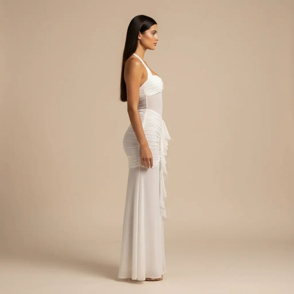 Blanka – Elegantní bílé šaty s drapováním Karolina Prague