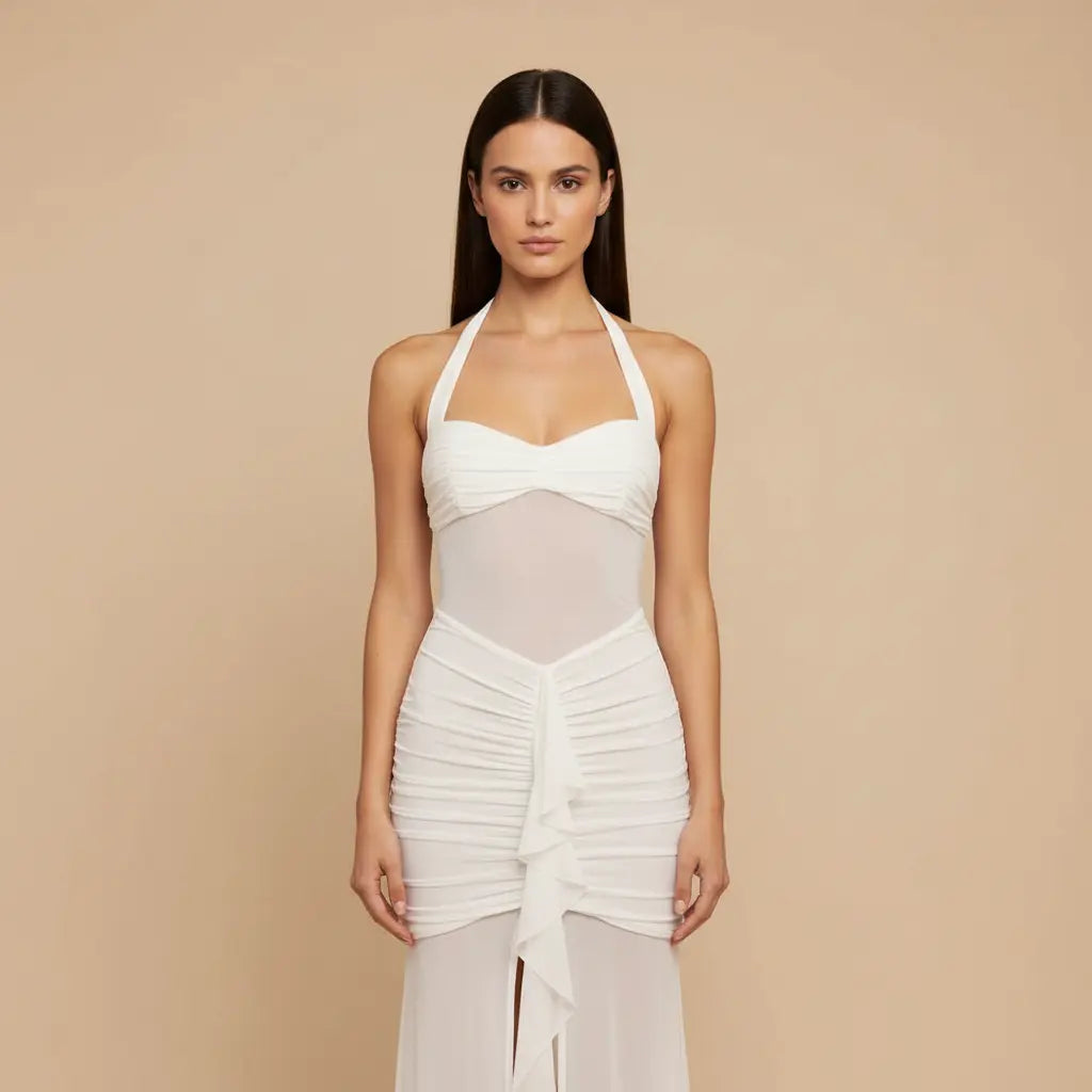 Blanka – Elegantní bílé šaty s drapováním Karolina Prague