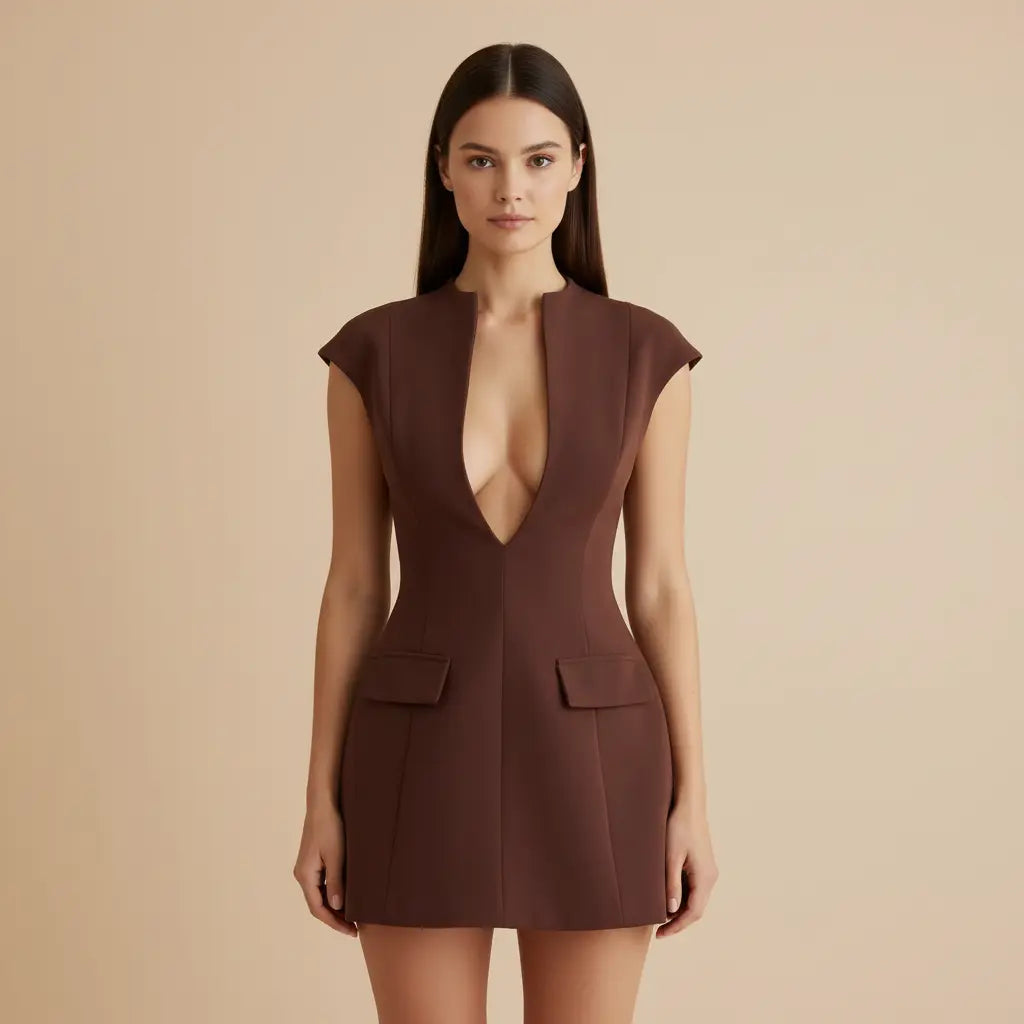 Dominika – Elegantní mini šaty v čokoládovém odstínu Karolina Prague