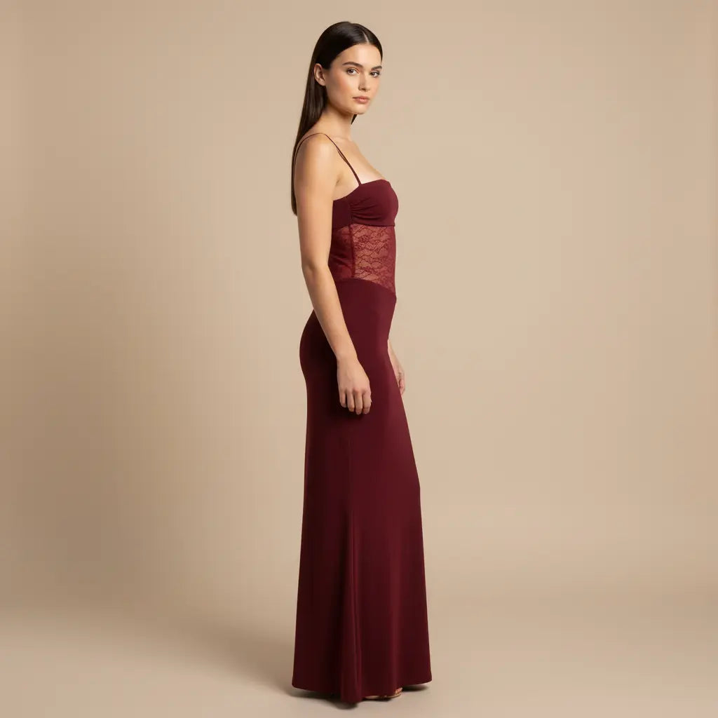 Zdislava – Elegantní vínové krajkové šaty Karolina Prague