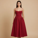 Lucie – Elegantní červené midi šaty na ramínka Karolina Prague