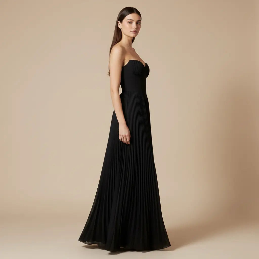 Eliška – Elegantní černé plisované maxi šaty Karolina Prague