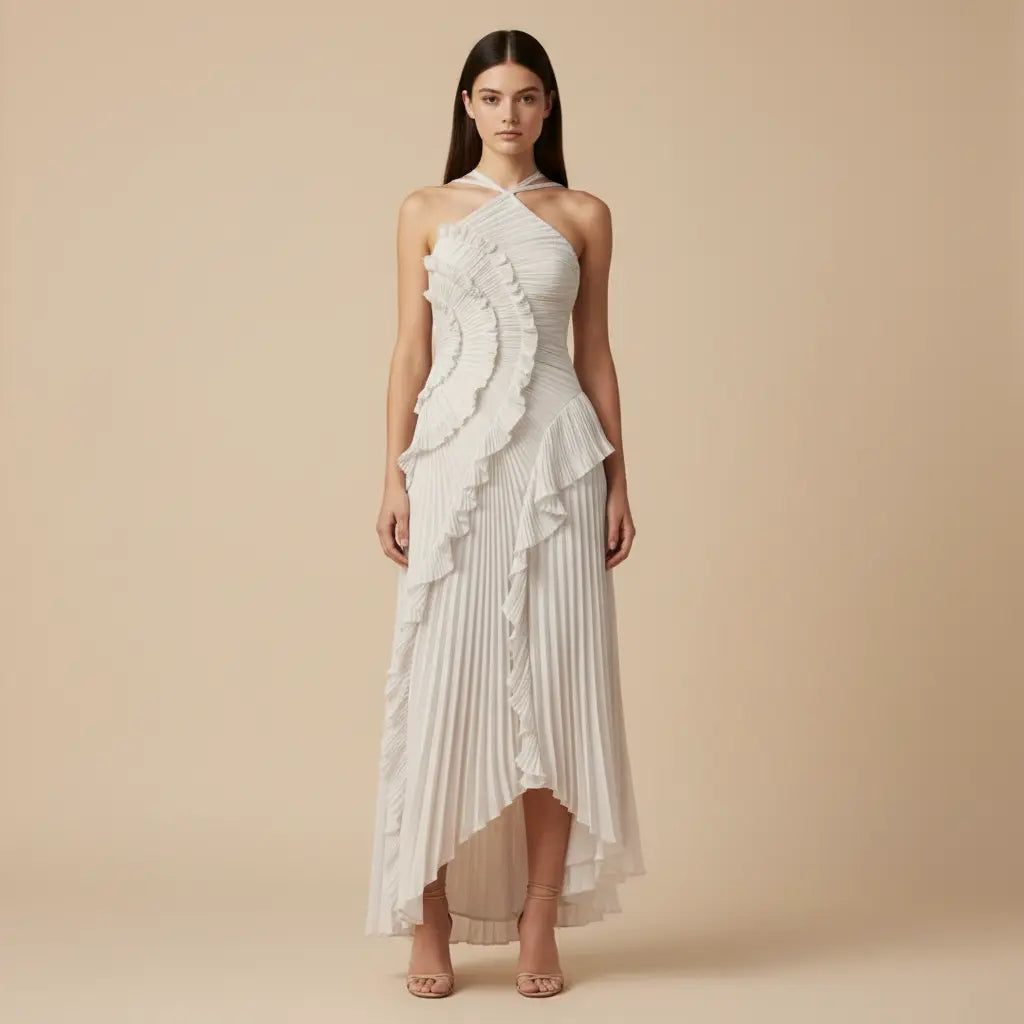 Šárka – Elegantní bílé plisované šaty Karolina Prague