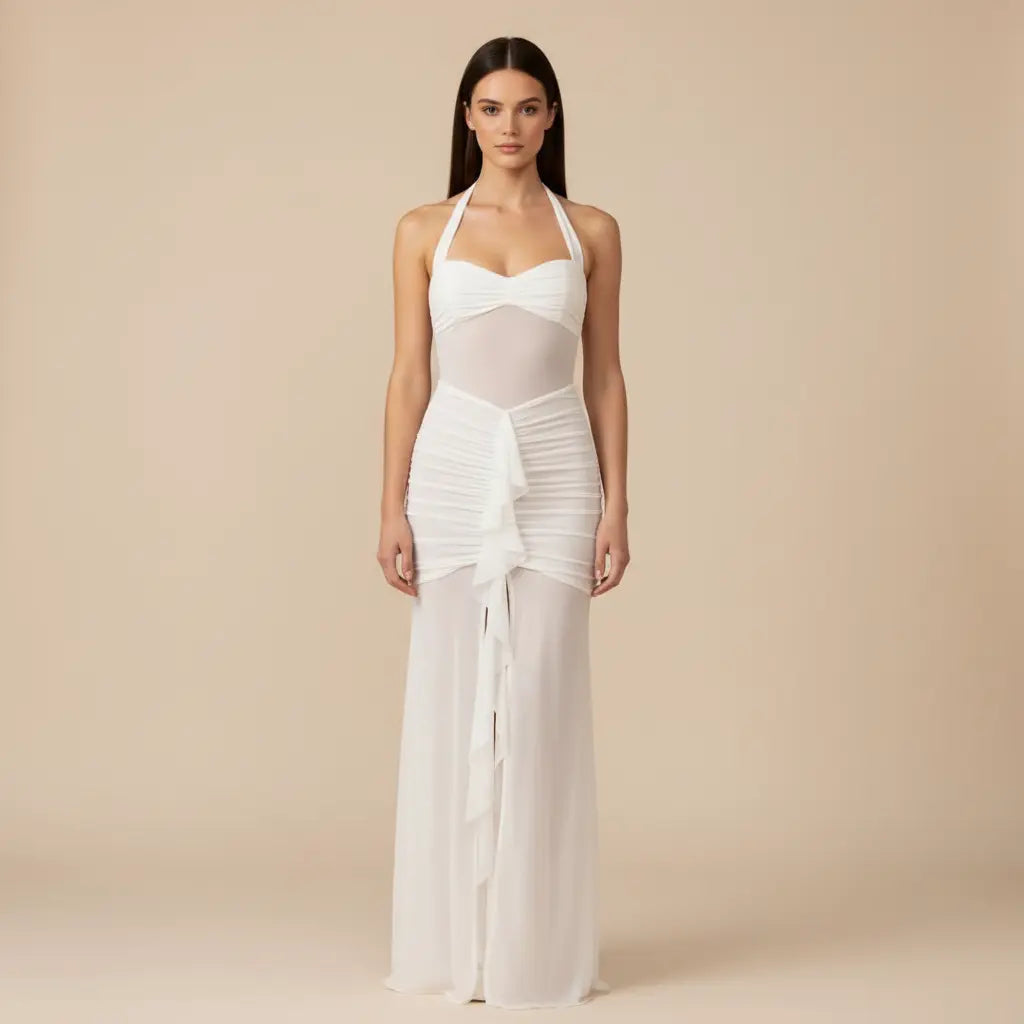 Blanka – Elegantní bílé šaty s drapováním Karolina Prague