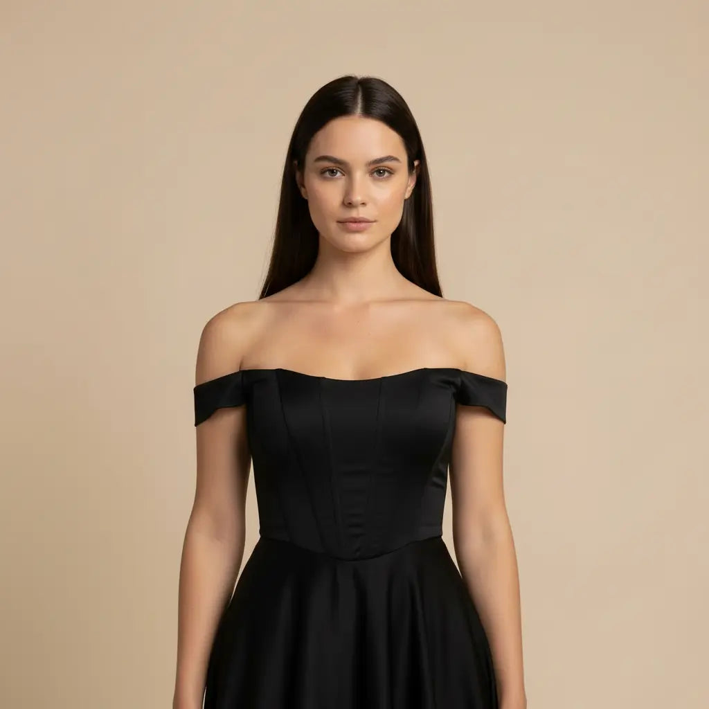 Milena – Elegantní černé šaty s odhalenými rameny Karolina Prague