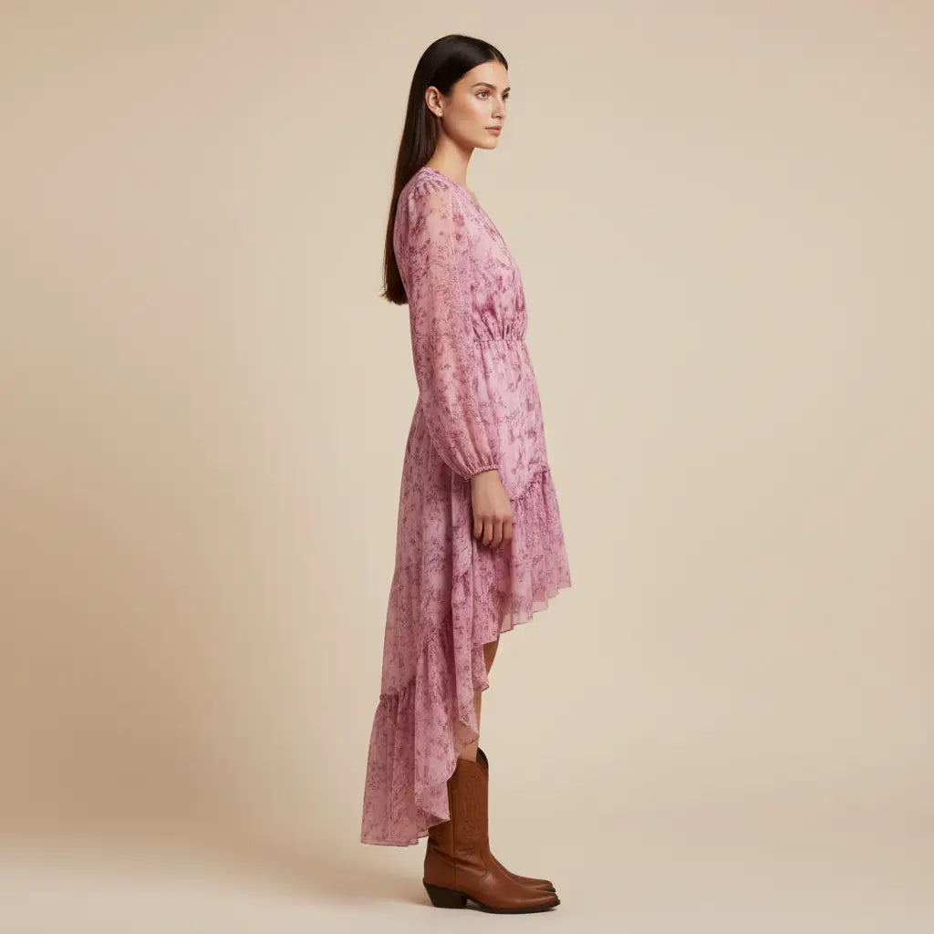 Vlastimila – Růžové boho šaty s volány Karolina Prague