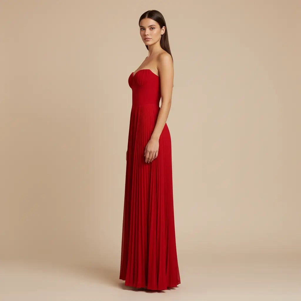 Eliška – Elegantní červené plisované maxi šaty Karolina Prague