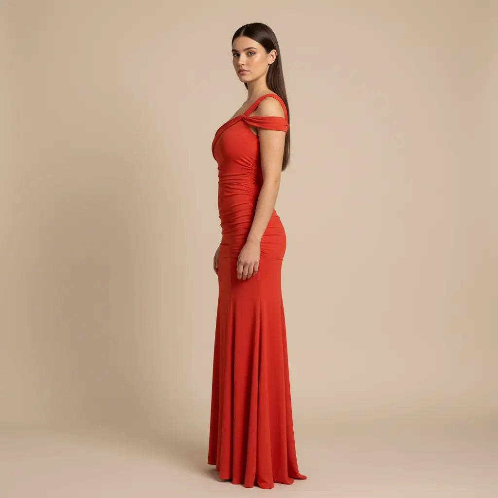 Drahomíra – Elegantní šaty na jedno rameno v sytě červené Karolina Prague
