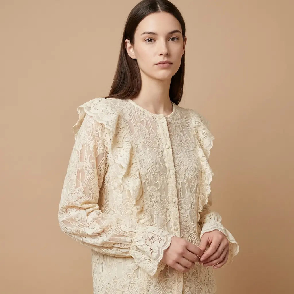 Lenka – Elegantní krajková halenka v béžové barvě Karolina Prague