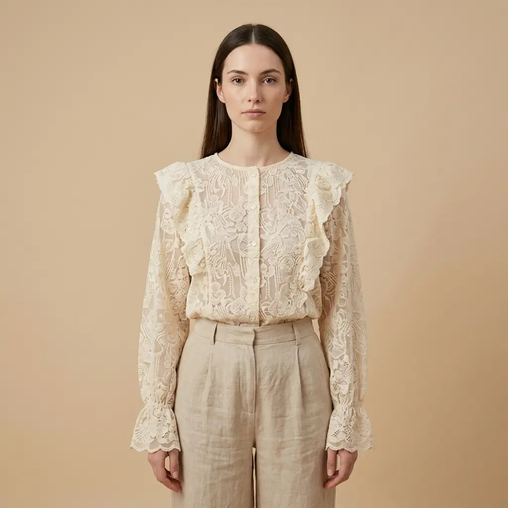 Lenka – Elegantní krajková halenka v béžové barvě Karolina Prague