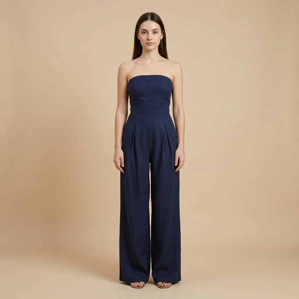 Simona – Elegantní strapless overal v tmavě modré barvě Karolina Prague