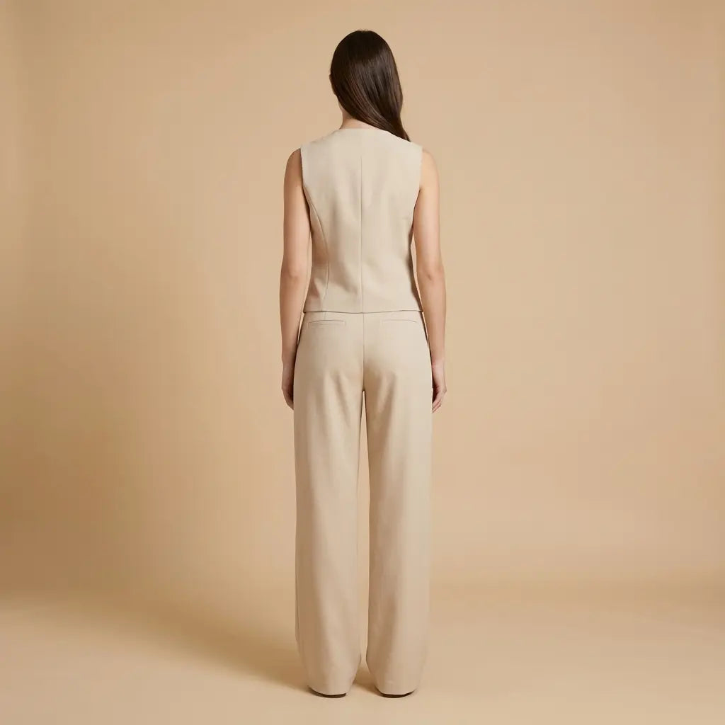 Jana – Elegantní béžový set s vestou a kalhotami Karolina Prague