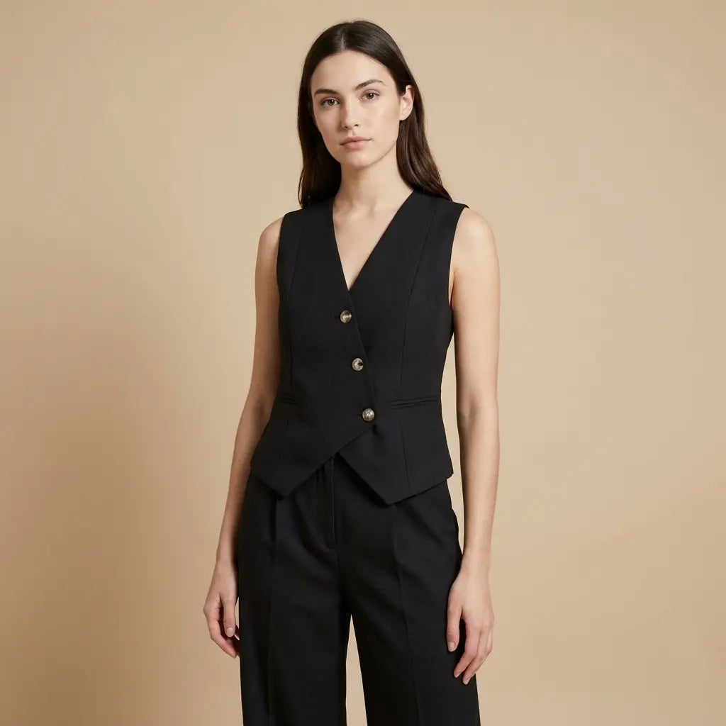 Jana – Elegantní černý set s vestou a kalhotami Karolina Prague