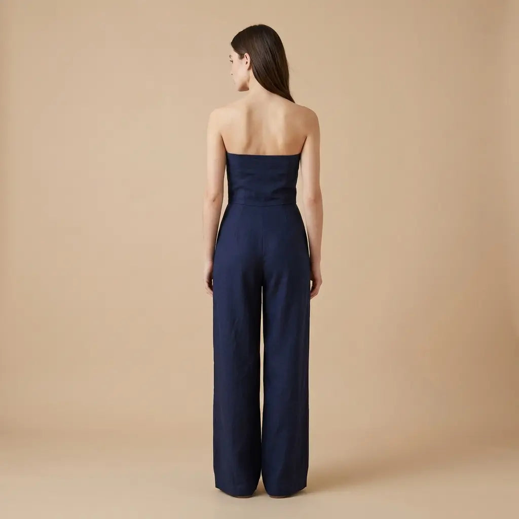Simona – Elegantní strapless overal v tmavě modré barvě Karolina Prague