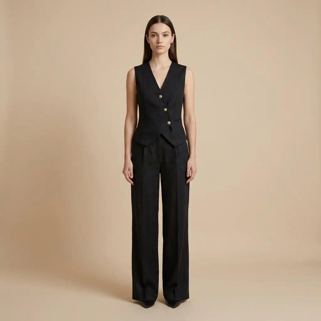 Jana – Elegantní černý set s vestou a kalhotami Karolina Prague