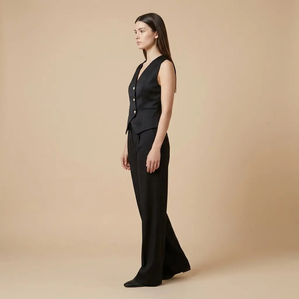 Jana – Elegantní černý set s vestou a kalhotami Karolina Prague