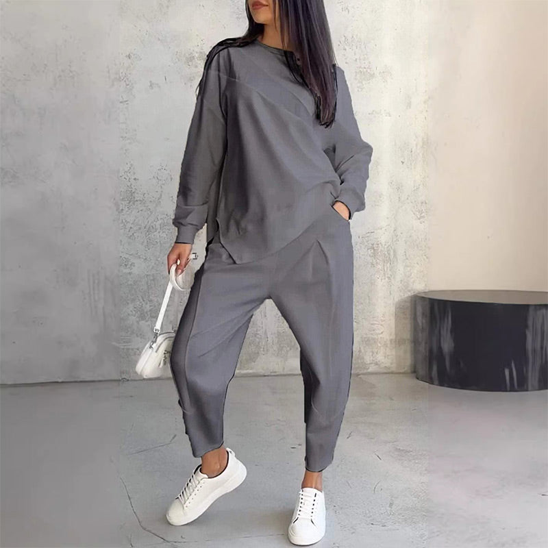 💕Conjunto de sudadera de manga larga con bajo irregular y pantalones para mujer Martina Soler