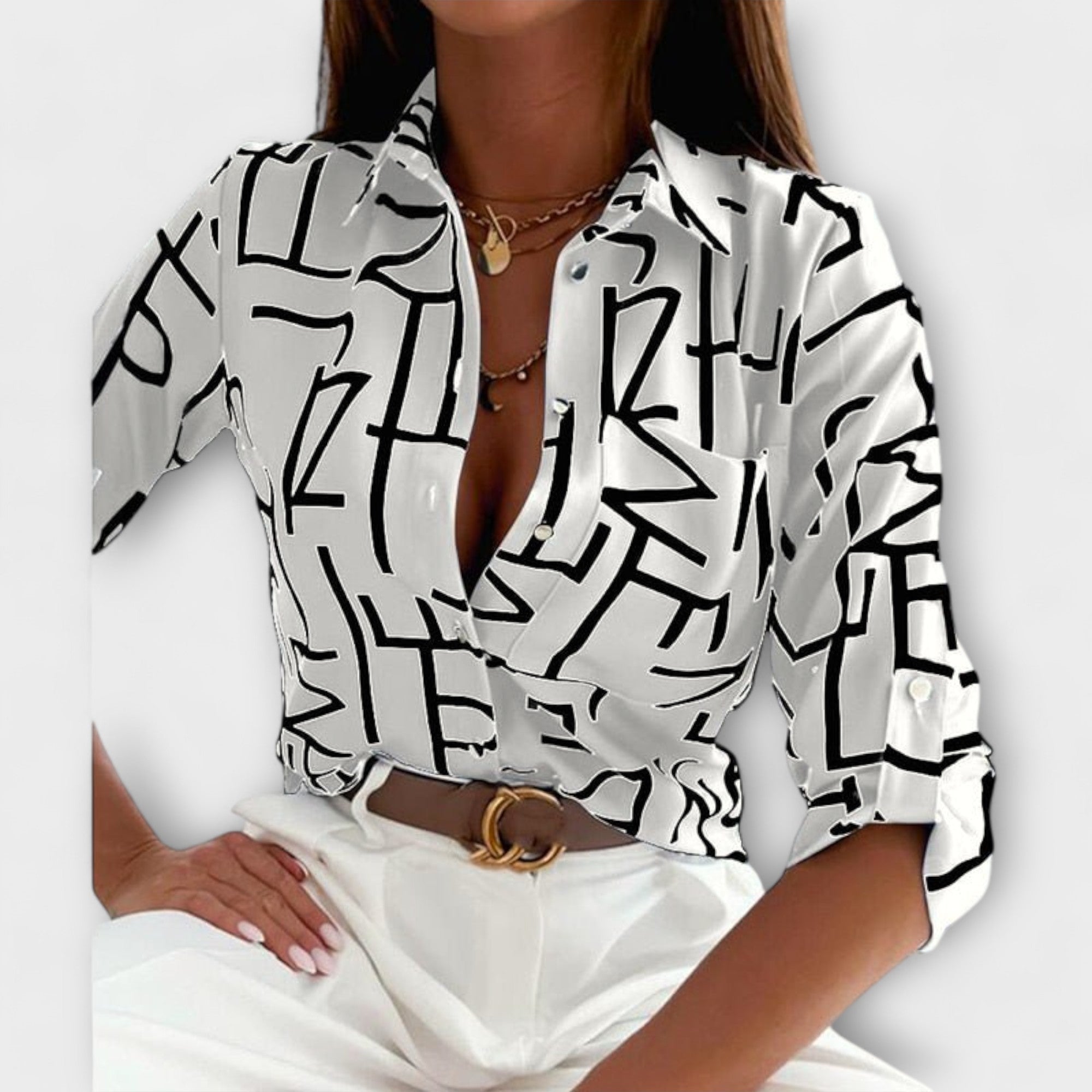Ljubomira – Sofisticirana Geometrijska Bluza Karolina Prague